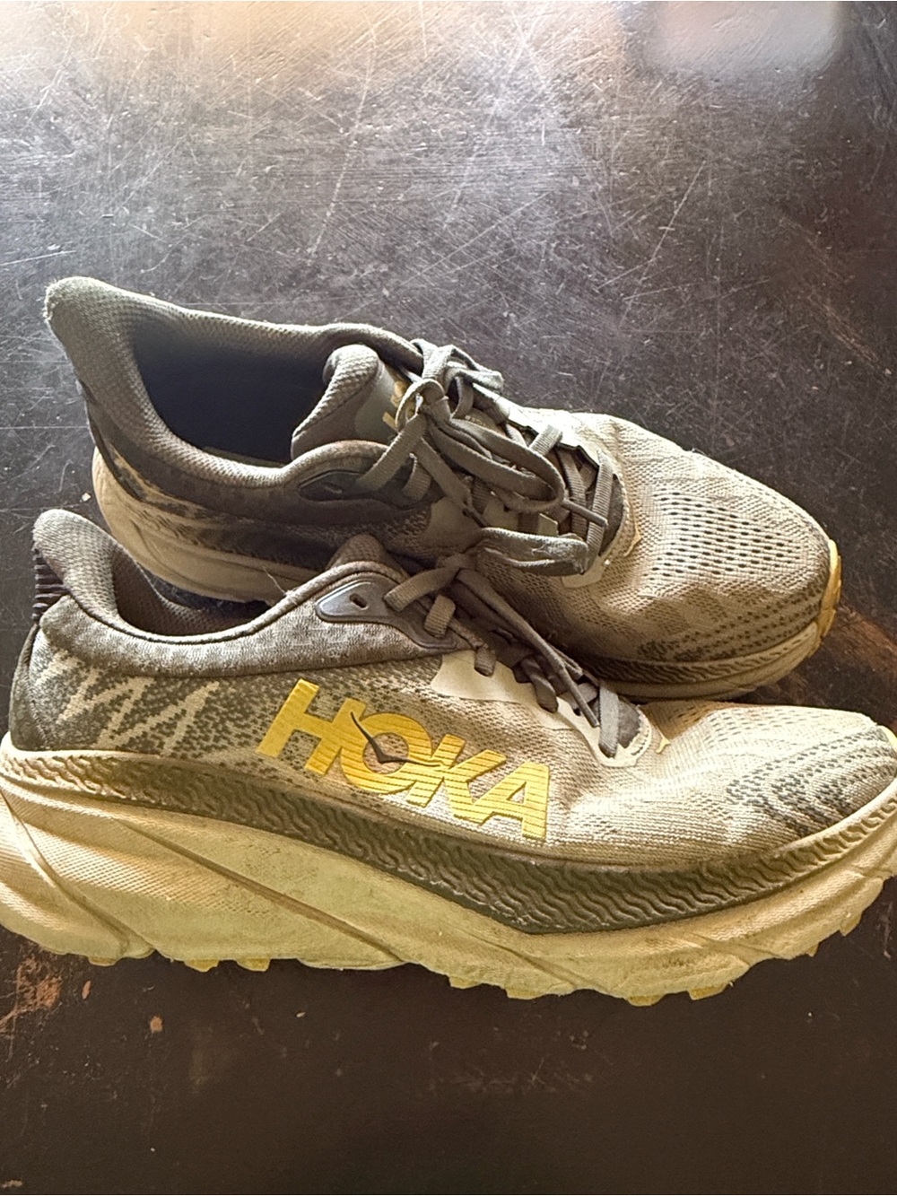 Hoka Men's Olive Green and Yellow Trail Running Shoes size men’s 9 $45